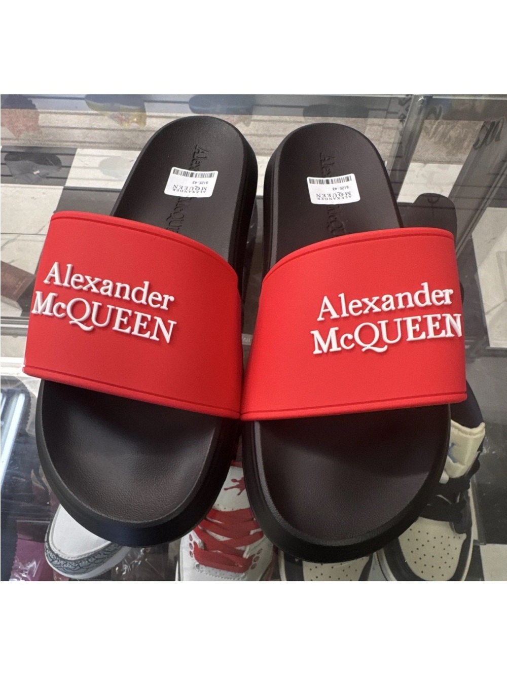 Alexander McQueen Red and Black Logo Slide Sandals